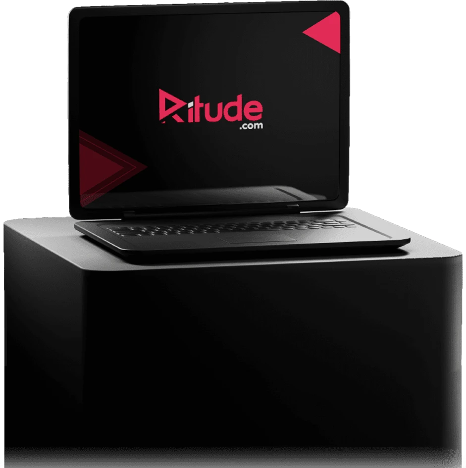 Laptop onto the table showing Ritude logo